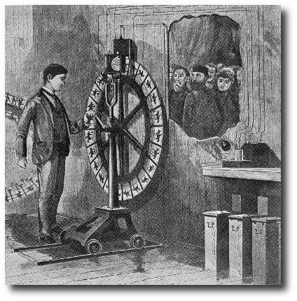 Elektrotachyskop / "Elektrischer Schnellseher" von Ottomar Anschütz; Quelle: gemeinfrei, American Scientific (1889)